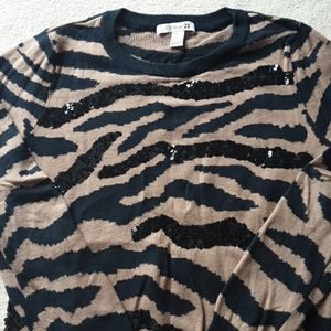 Forever 21 Size M Animal Print Sweater in Black & Tan With Sequins